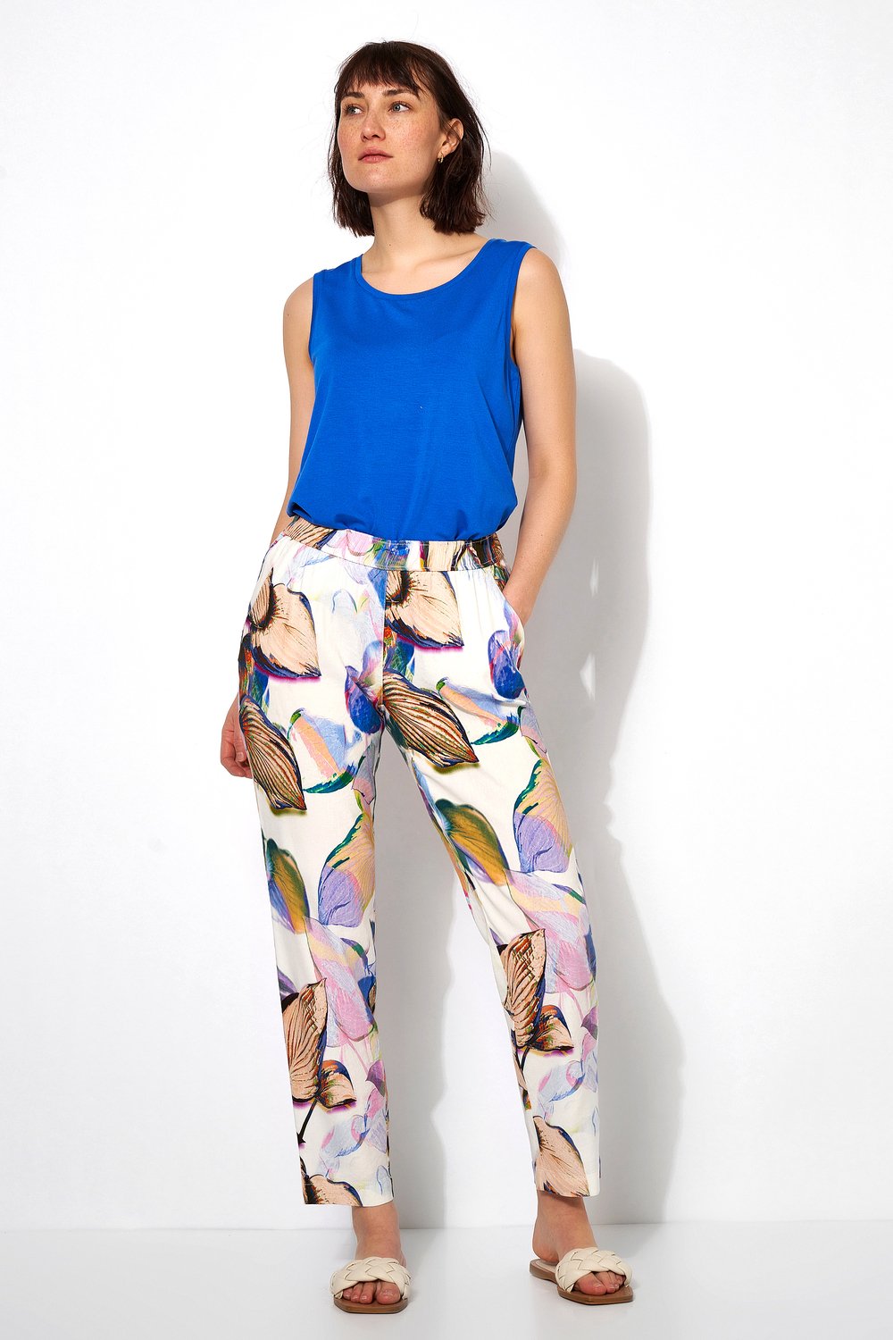 Leinenhose mit tropischem Print | Style »Summer« multicolour blue