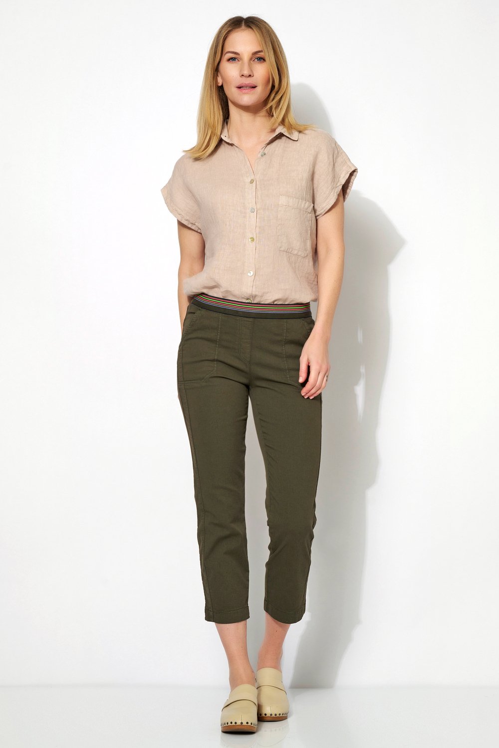 3/4-Hose mit gestreiftem Bund | Style »Sue« dark olive