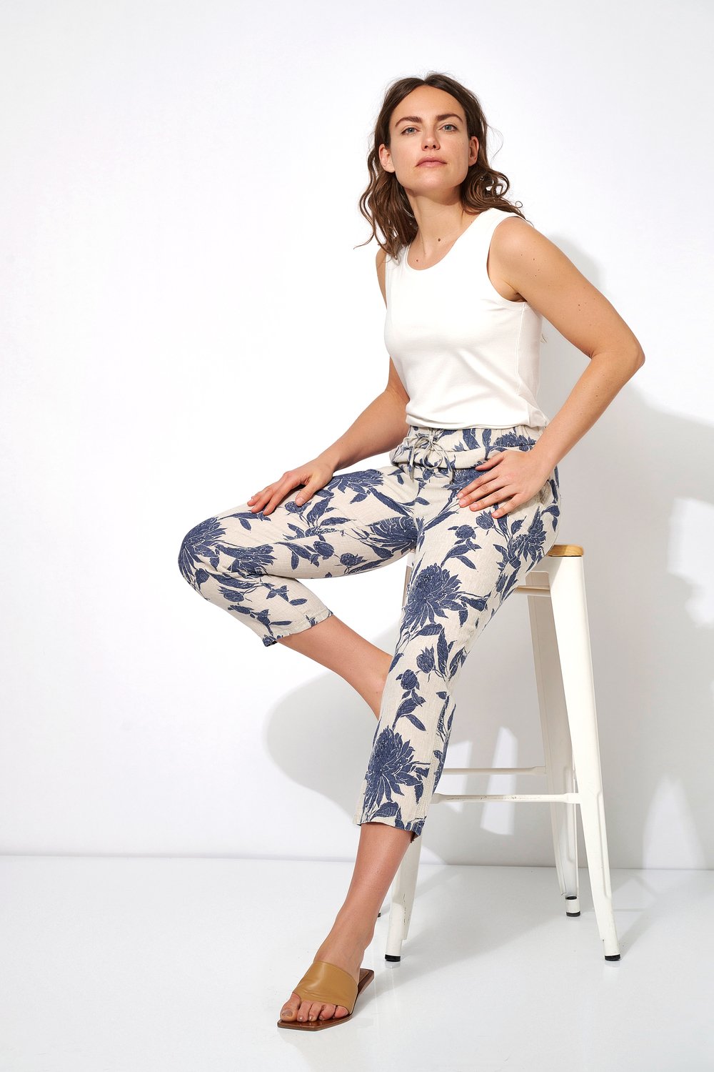 Leinenhose mit Naturdruck | Style »Pia« nature/blue